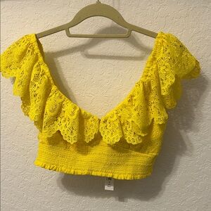 Alice + Olivia Vibrant Yellow Lace Crop Top